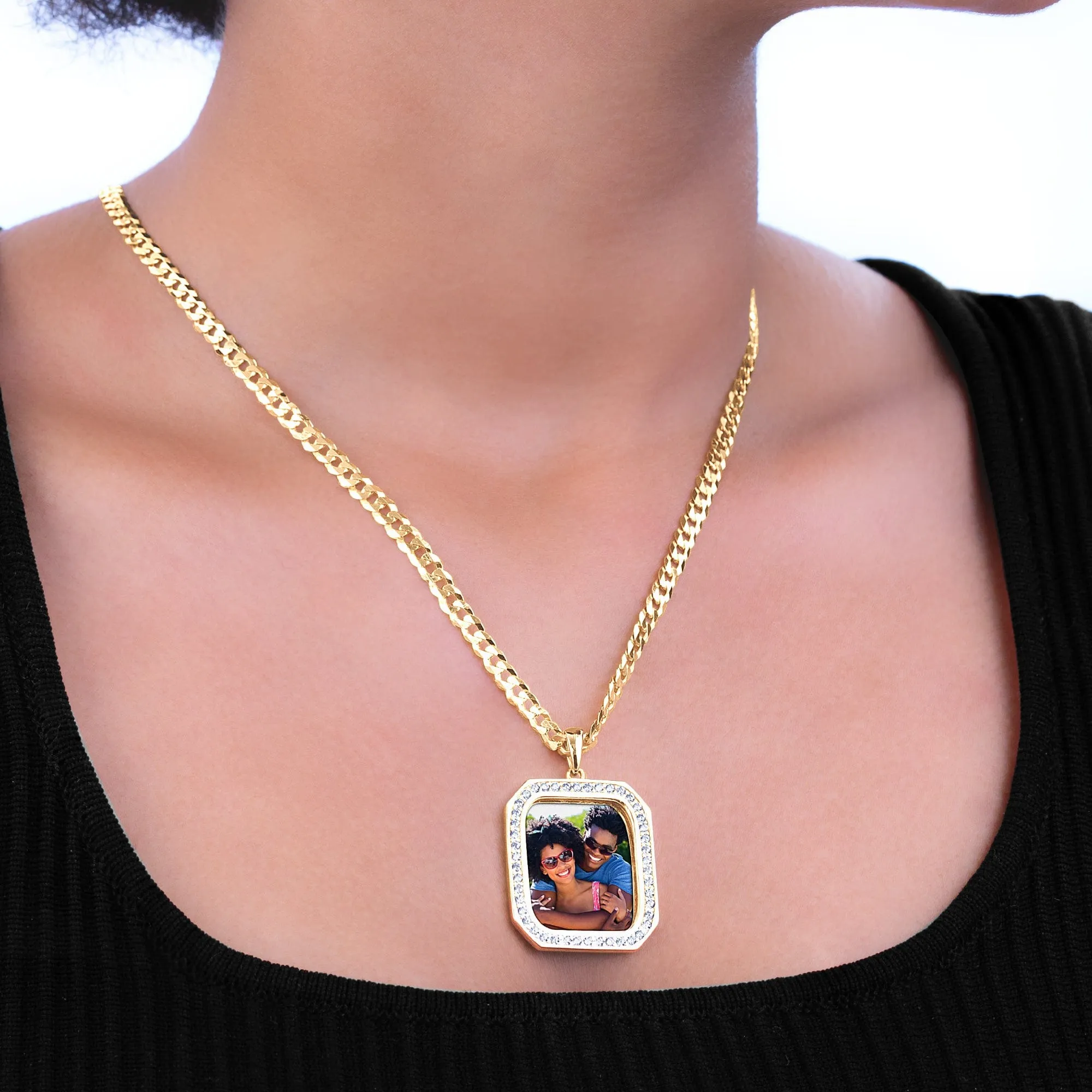 Square Photo Pendant with Stones