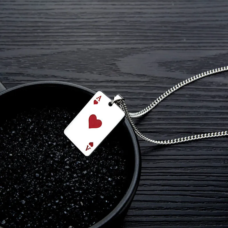 Stainless Steel Ace of Hearts Playing Card Pendant