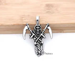 Stainless Steel Antiqued Grimm Ripper Skeleton Skull Pendant