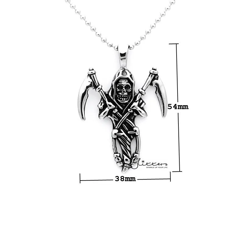 Stainless Steel Antiqued Grimm Ripper Skeleton Skull Pendant