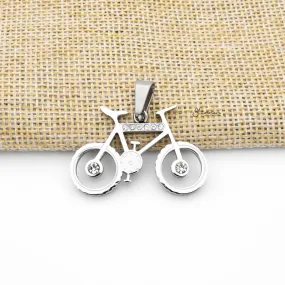 Stainless Steel Bike Pendant with CZ-Silver