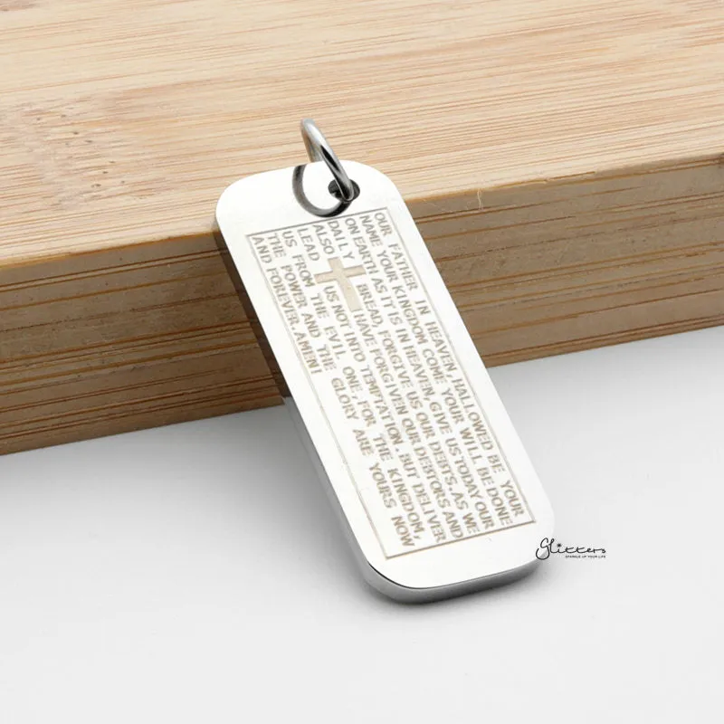 Stainless Steel Our Father Prayer Tag Pendant