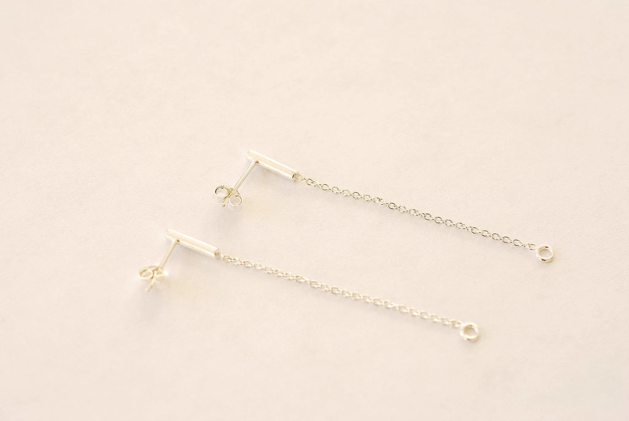 Sterling Silver Bar and Chain Duster Earrings Chain Earrings Bar Earrings Minimalist Stud Earrings Line Earrings