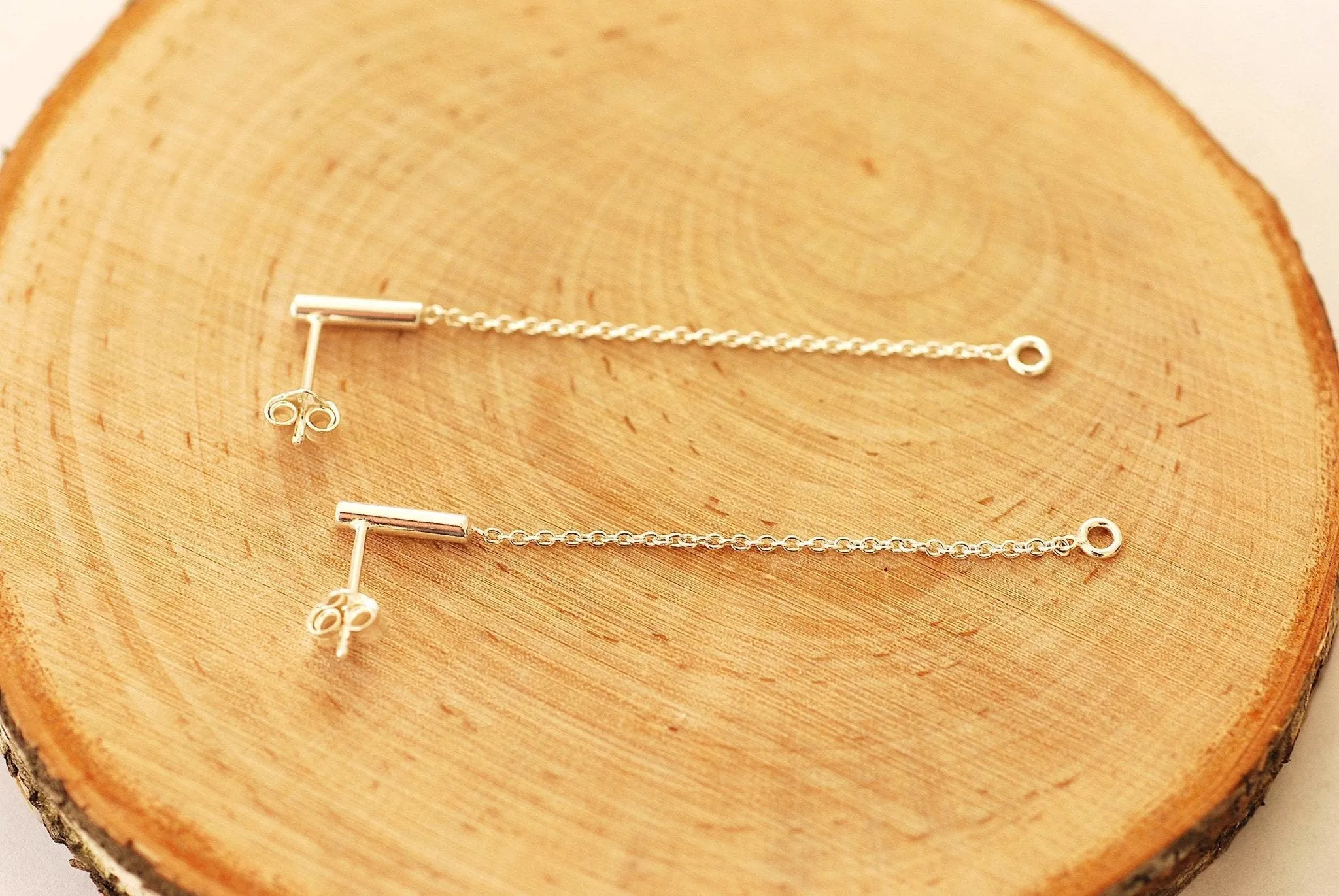 Sterling Silver Bar and Chain Duster Earrings Chain Earrings Bar Earrings Minimalist Stud Earrings Line Earrings