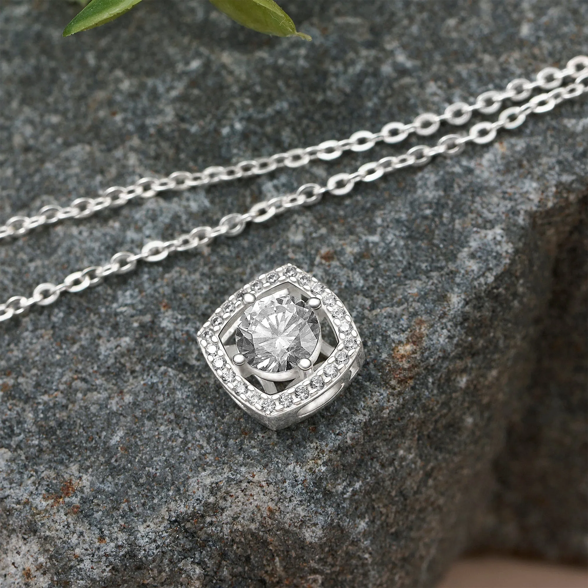 Sterling Silver CZ Square Pendant