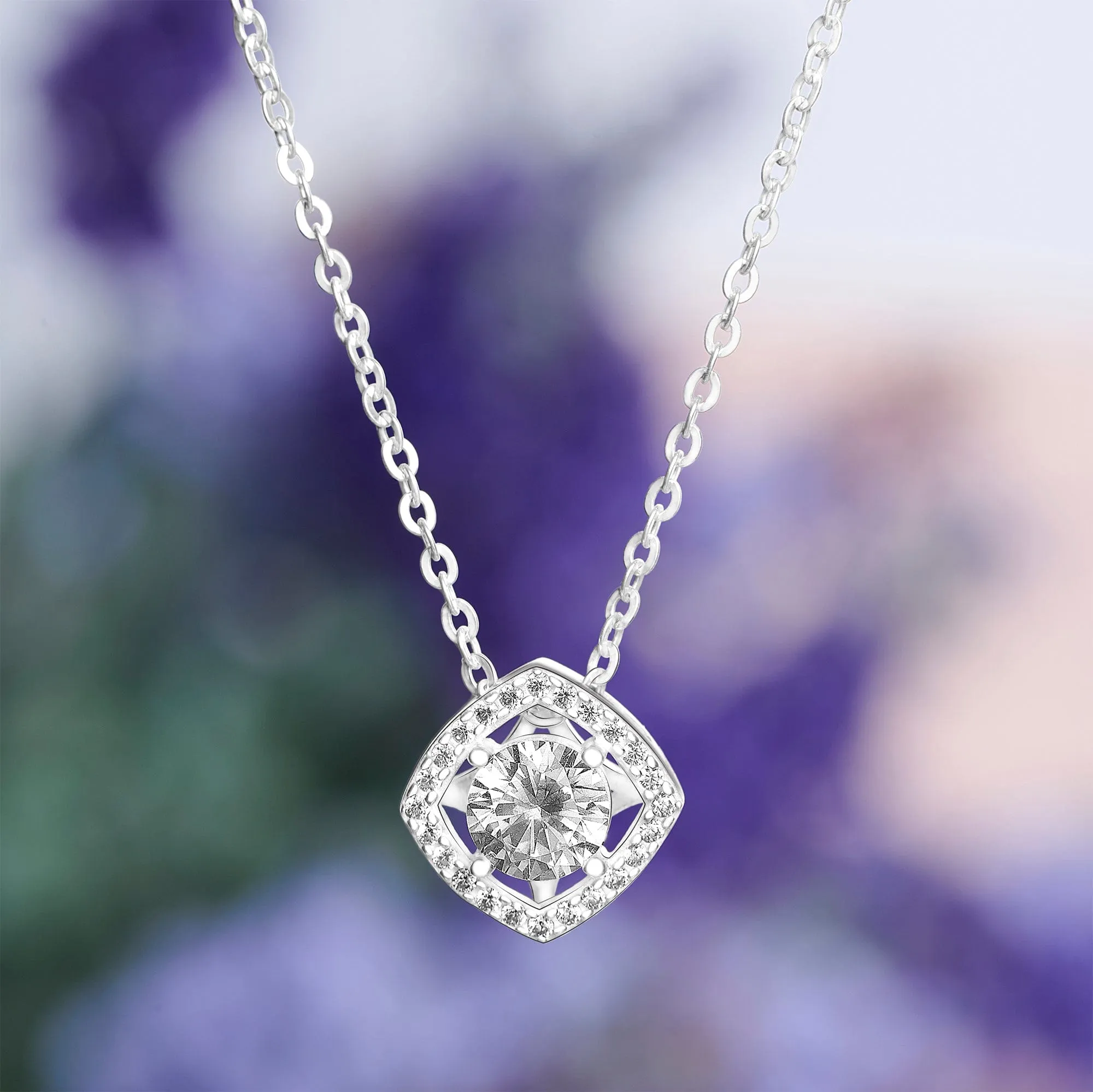 Sterling Silver CZ Square Pendant