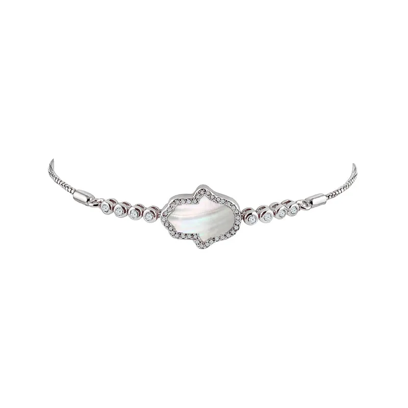 Sterling Silver Mother of Pearl Hamsa Bolo Bracelet