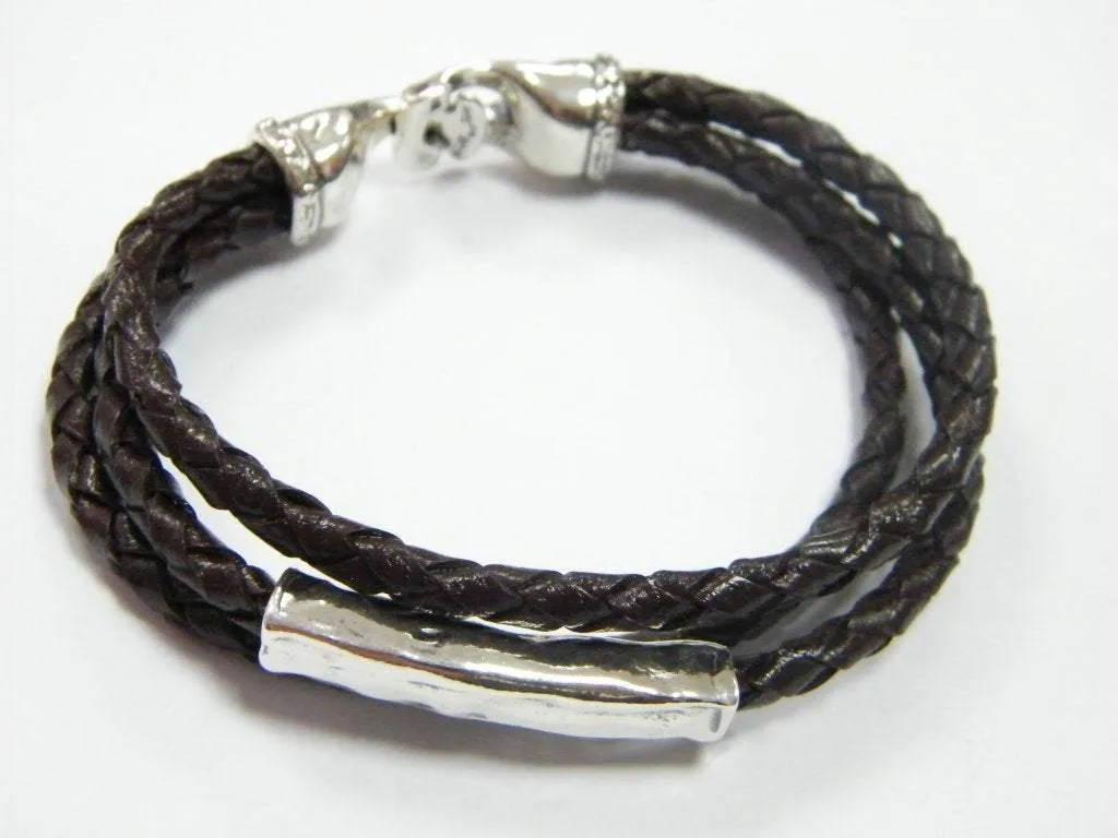 Sterling Silver on Leather Bracelet for man / Israeli bracelets / Boho jewelry. Father's day gift.