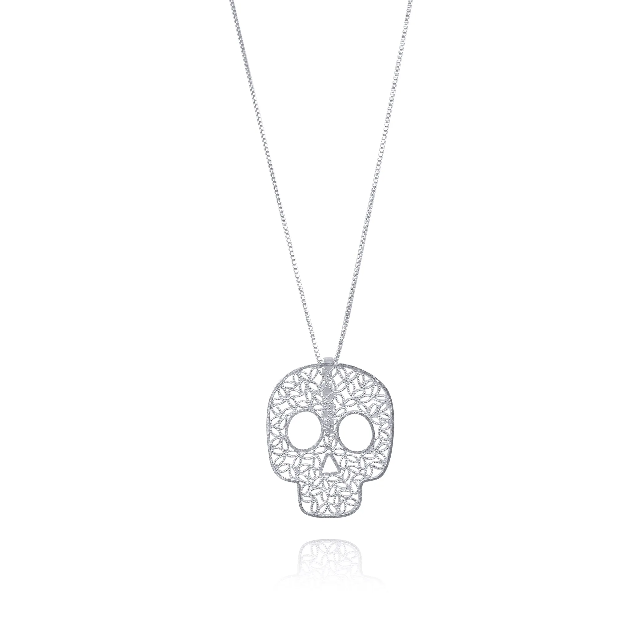 SUGAR SILVER SKULL MEDIUM PENDANT NECKLACE