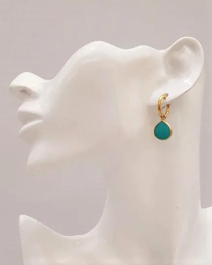 Teal Jade Pear Single Drop Hoop Earrings