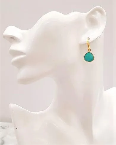 Teal Jade Pear Single Drop Hoop Earrings