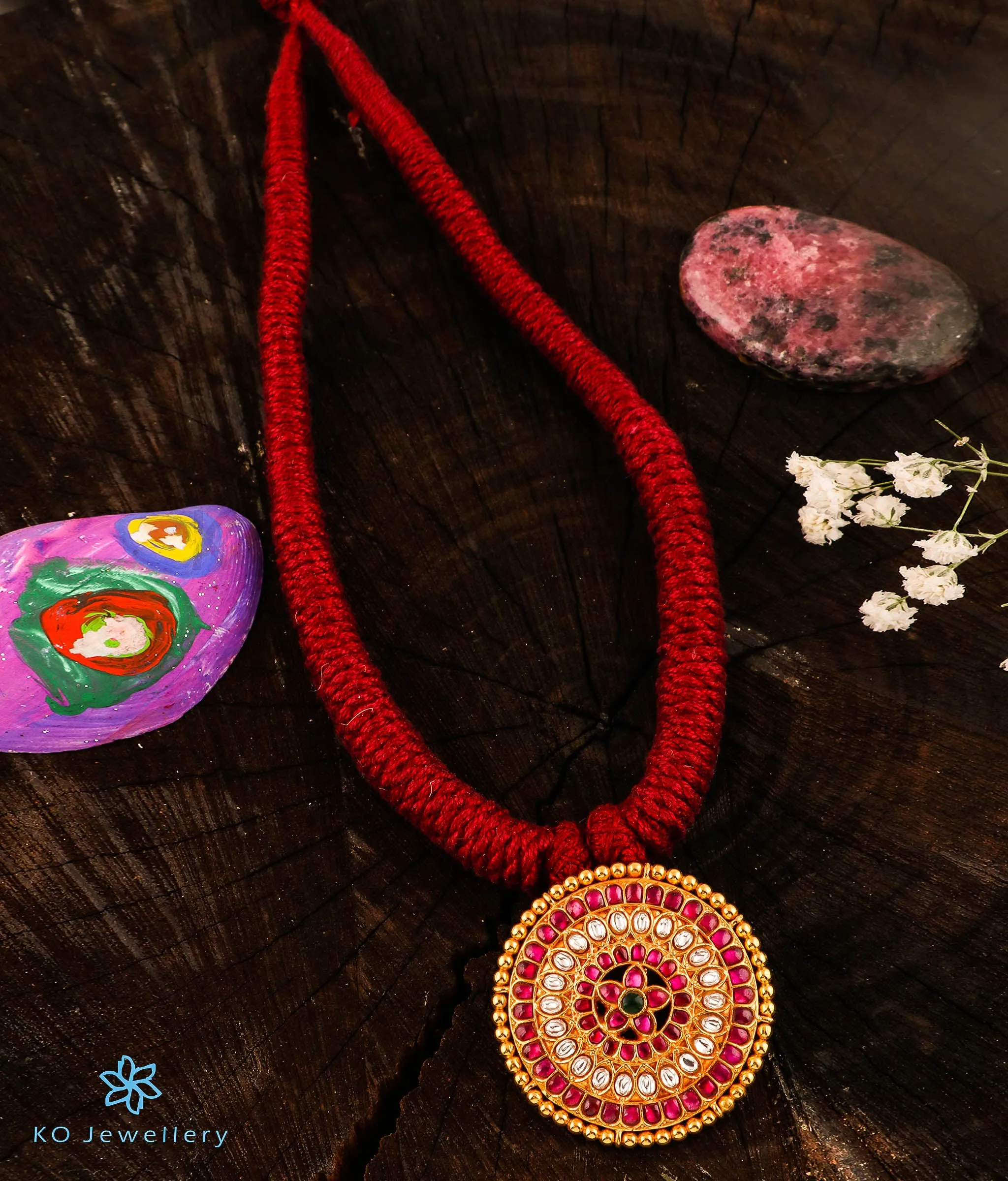 The Simran Silver Jadau Thread Necklace (Red)