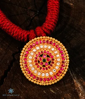 The Simran Silver Jadau Thread Necklace (Red)