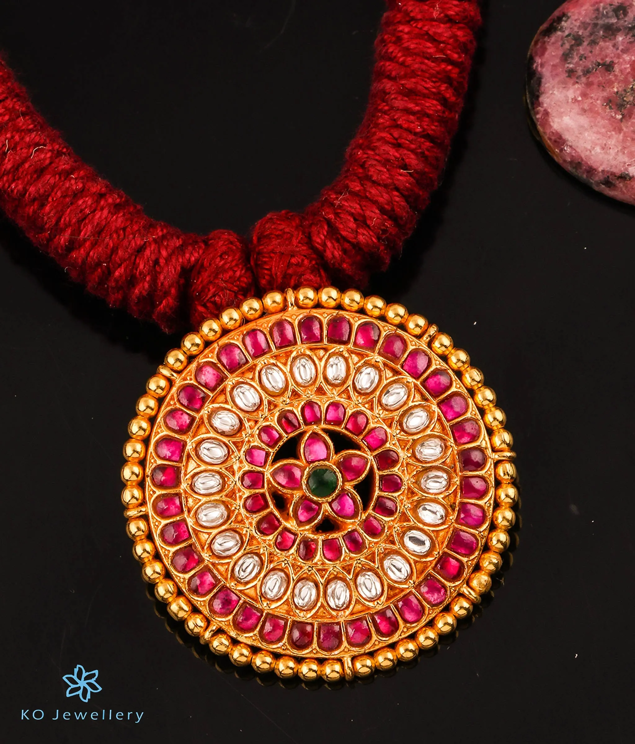 The Simran Silver Jadau Thread Necklace (Red)