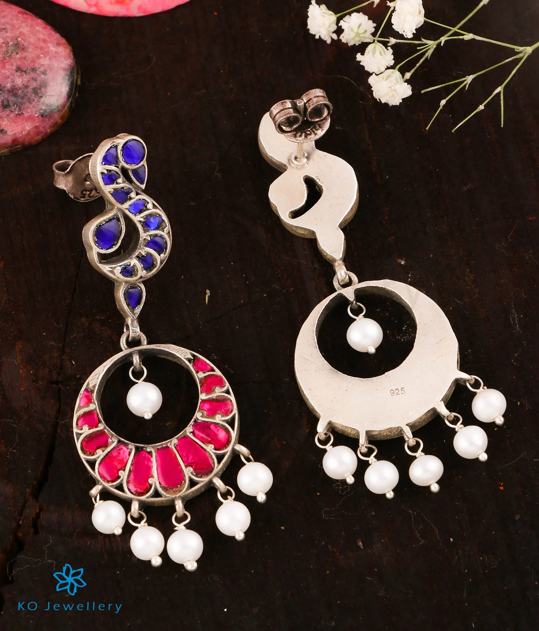 The Yavanika Silver Peacock Kundan Earrings