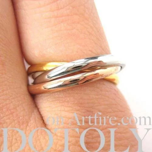 Three Connected Rings Linked into One in Copper Gold & Silver | Sizes 5 to 10 Available