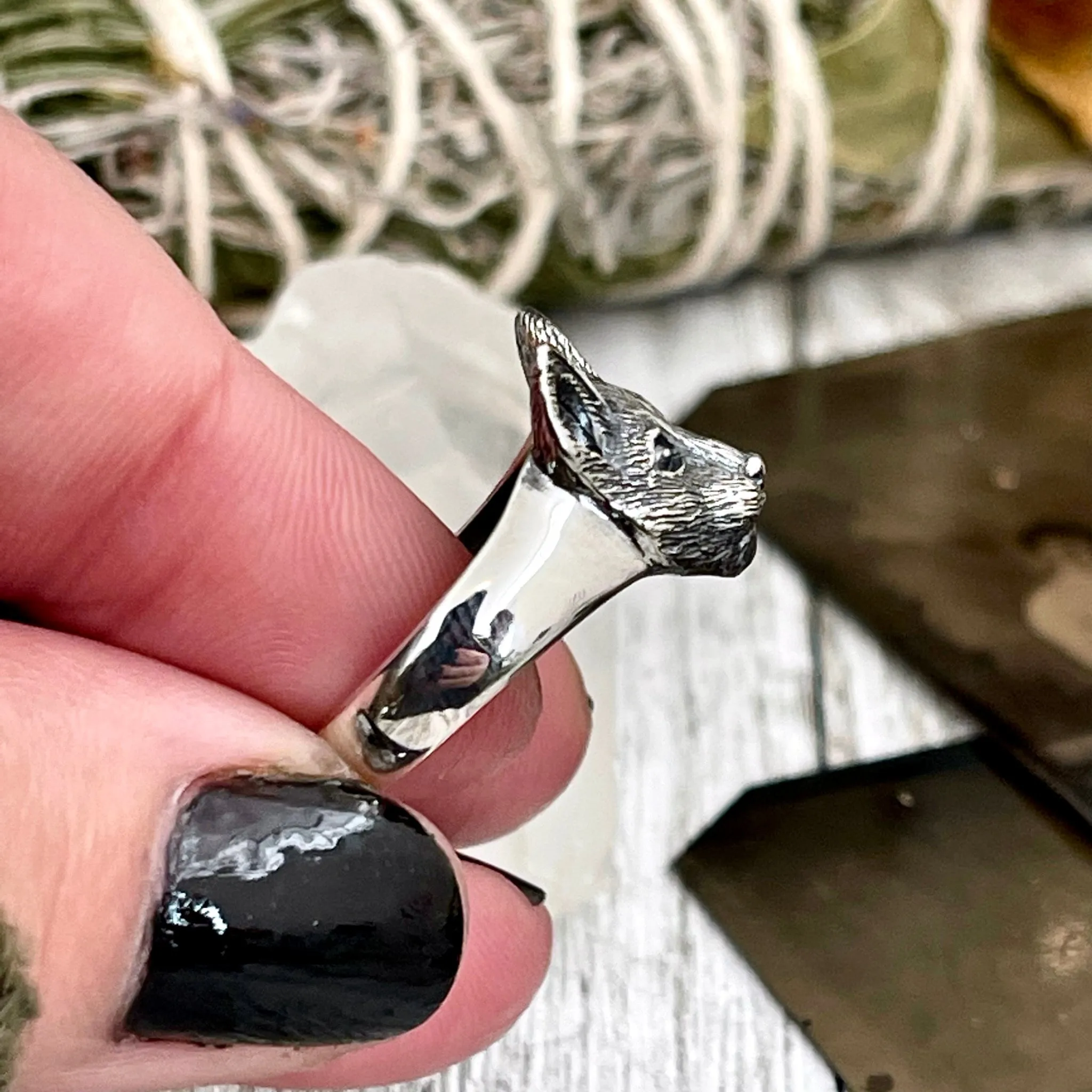 Tiny Talisman Cat Ring in Sterling Silver / Size 7 8 9