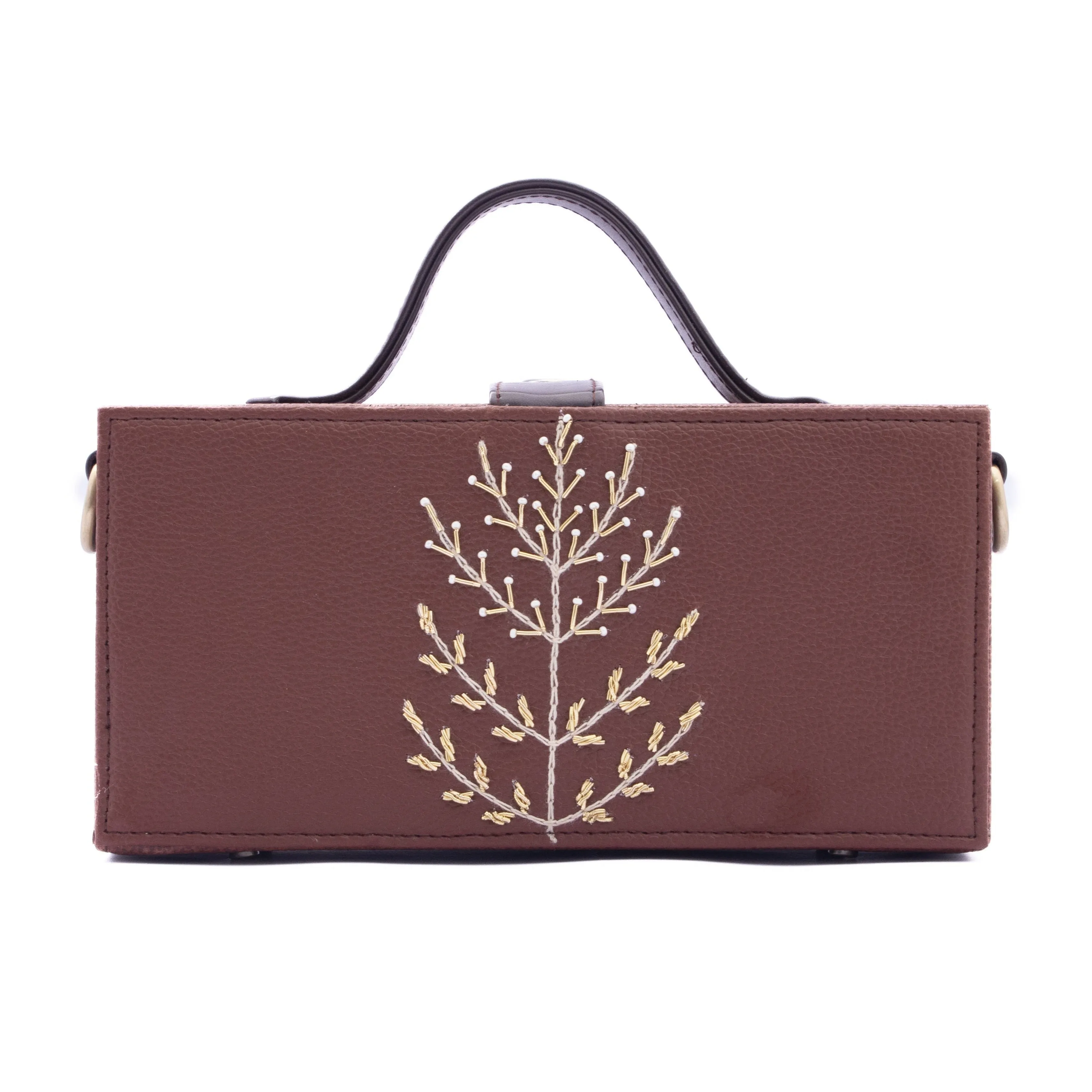 Tree of life tan hand embroidered Crossbody clutch bag for women