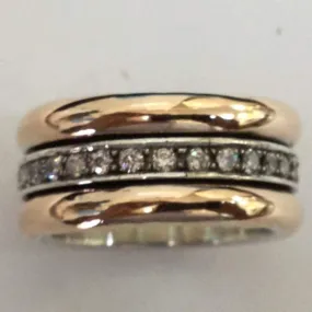 Unique Rose Gold Spinner ring silver and gold for woman set with cz zircons