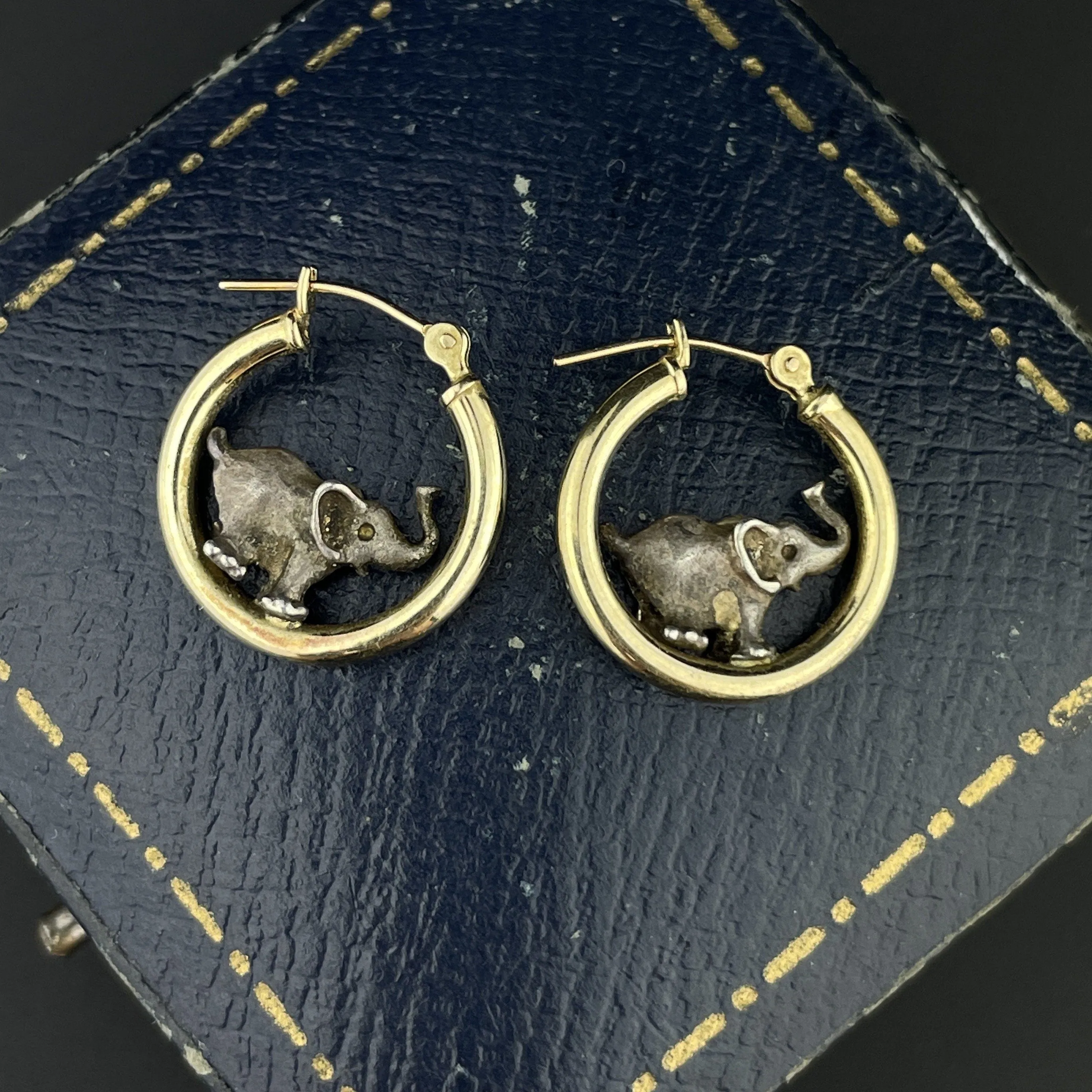 Vintage 14K Gold Huggie Hoop Elephant Earrings