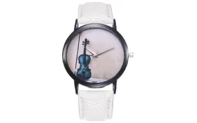 Vintage Violin Print Women's PU Leather Strap Watches