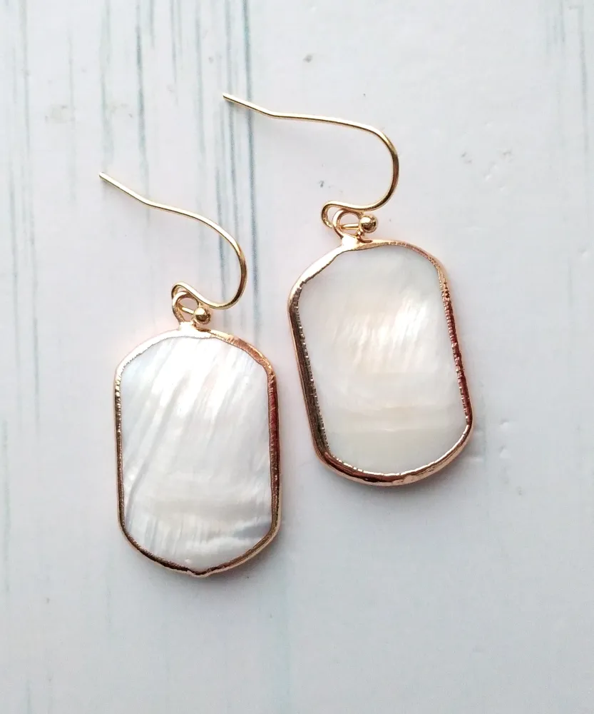 White Mother of Pearl Single Drop Earrings