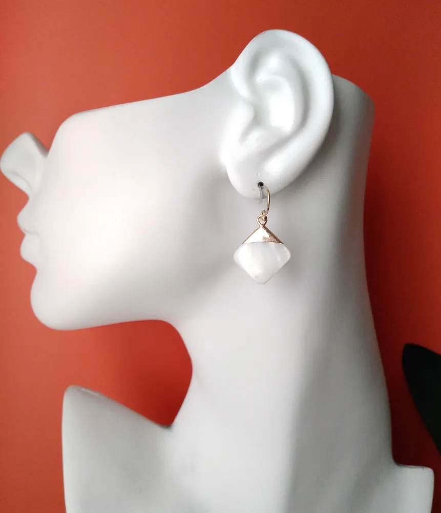 White Mother of Pearl Single Drop Earrings