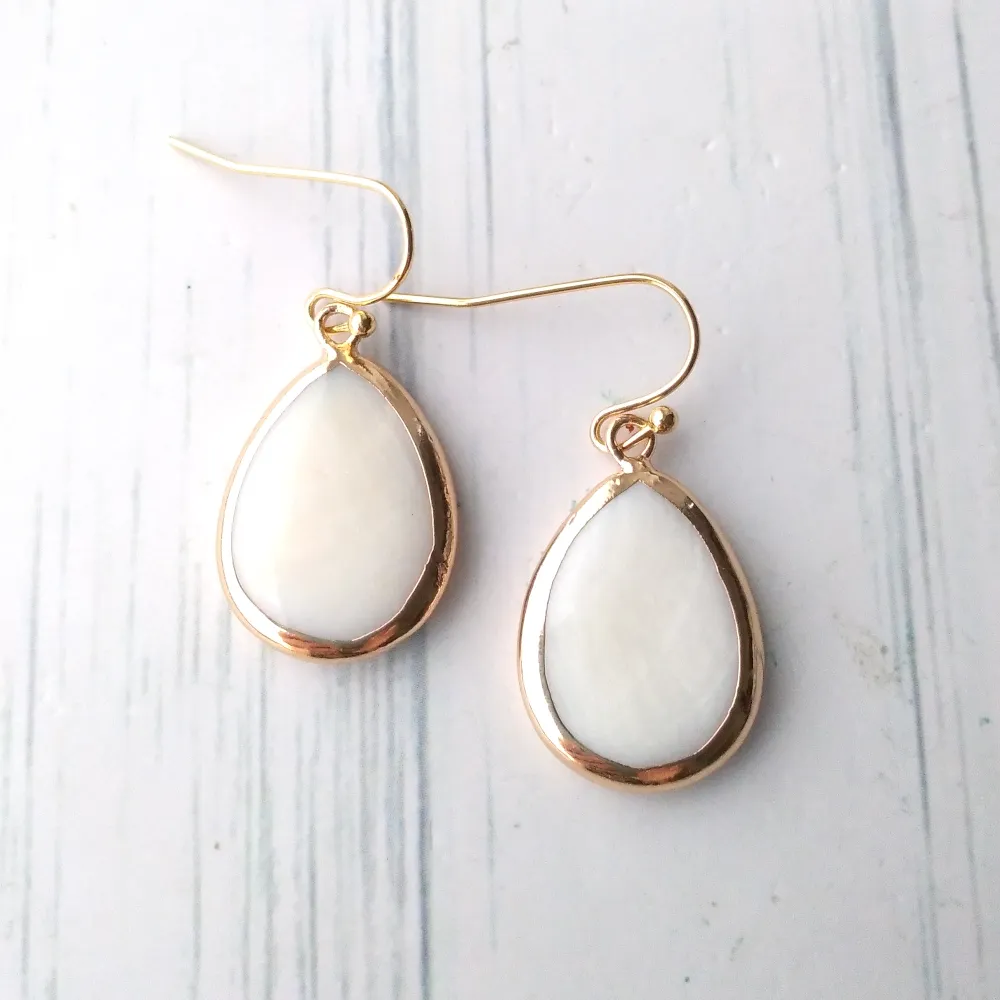 White Mother of Pearl Single Drop Earrings