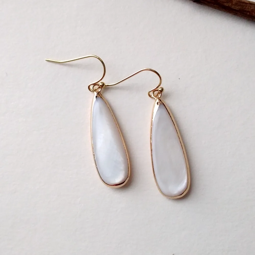 White Mother of Pearl Single Drop Earrings